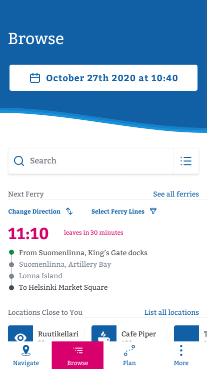 The user can easily see the ferry service and other services nearby 
