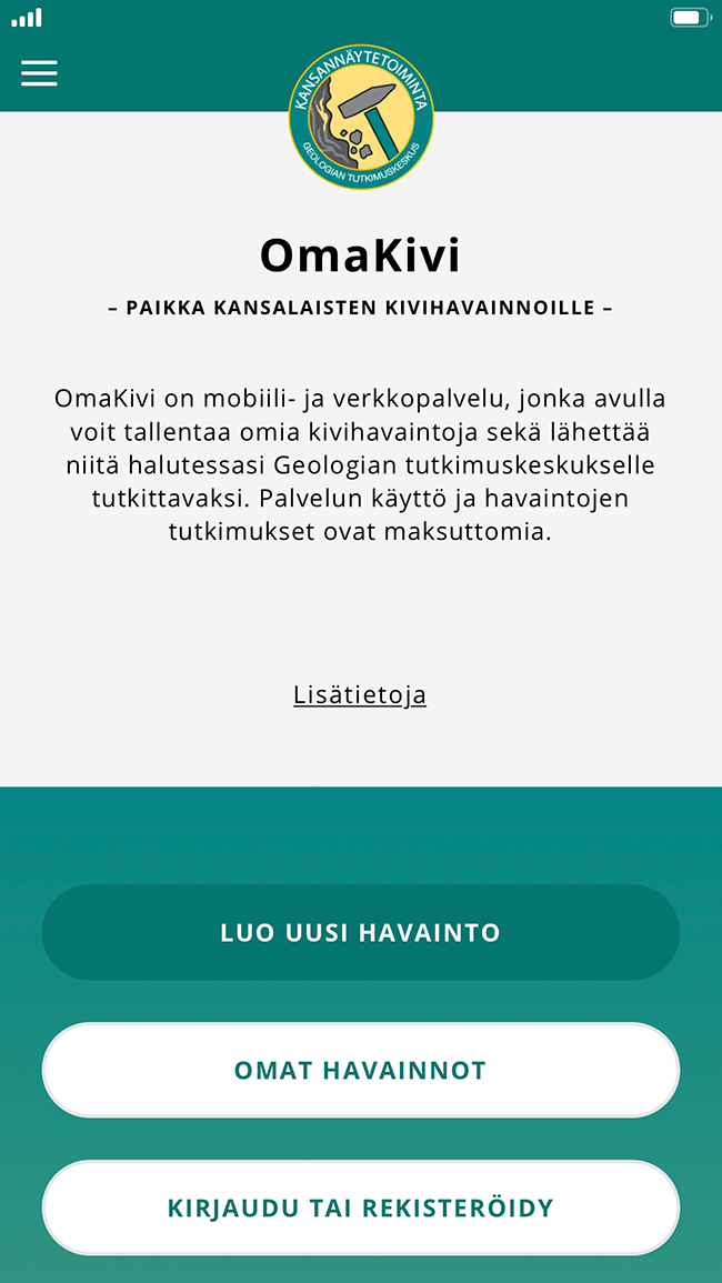 OmaKivi-mobiilisovellus, sovelluksen perusnäkymä